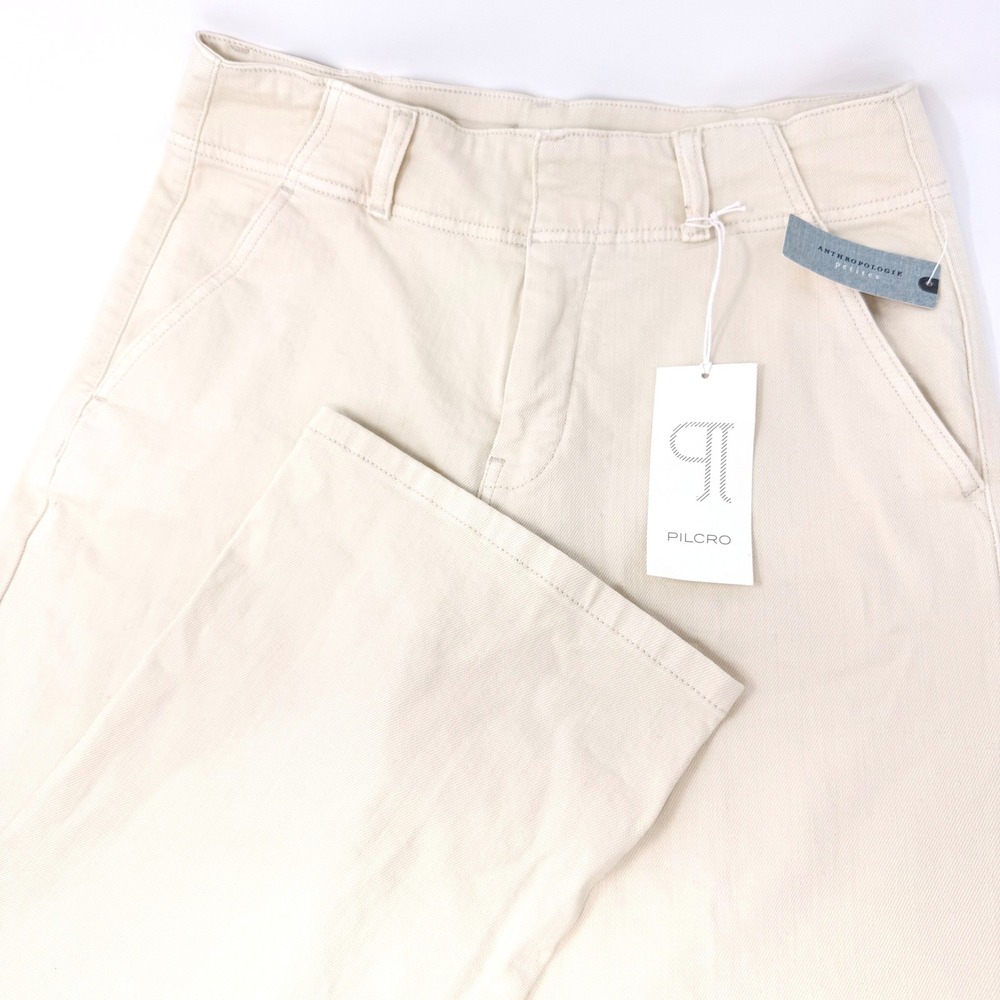 Pilcro Anthropologie Ivory Wide Leg High Rise Pants Womens Petite 30P NEW